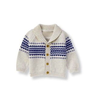 Janie & Jack Shawl Collar Cardigan 0-3 Months Fair Isle Neutral Gray Snowflake